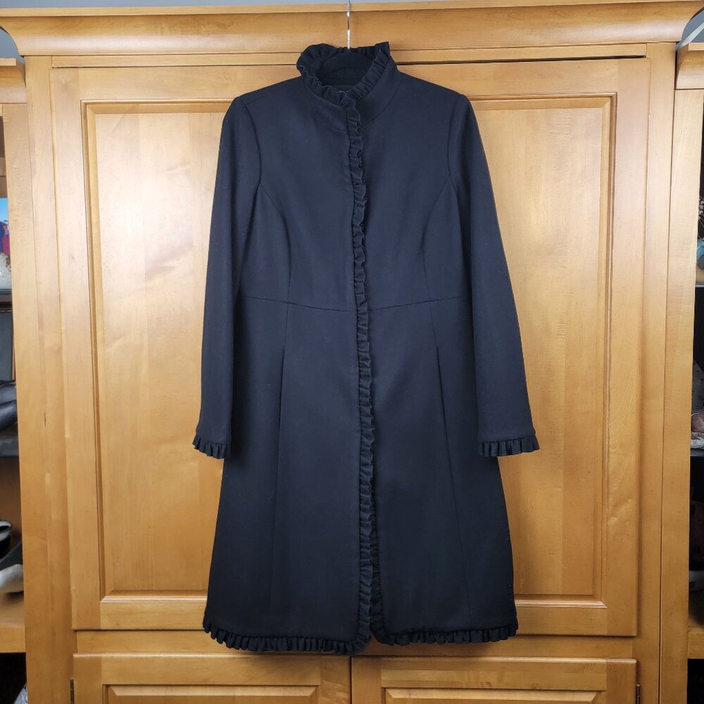 Women's Centigrade Stylish Black Wool Blend Ruffle Overcoat - XS - Picture 2 of 14